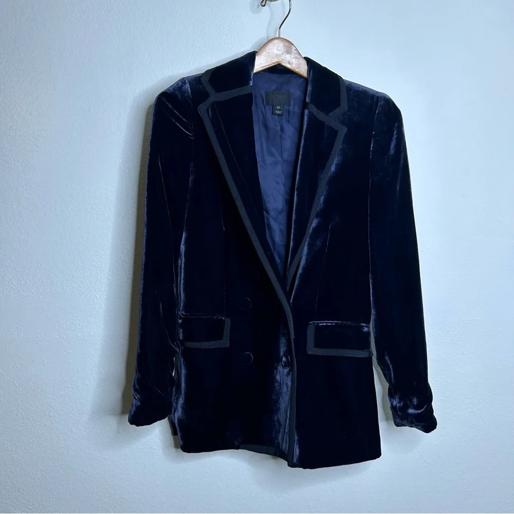 J. Crew Collection Navy Blue Velvet Double Breasted Blazer 00
